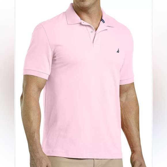 Nautica Men’s Pink Short Sleeve Polo Shirt with Navy Logo | Size XXL - Picture 1 of 10